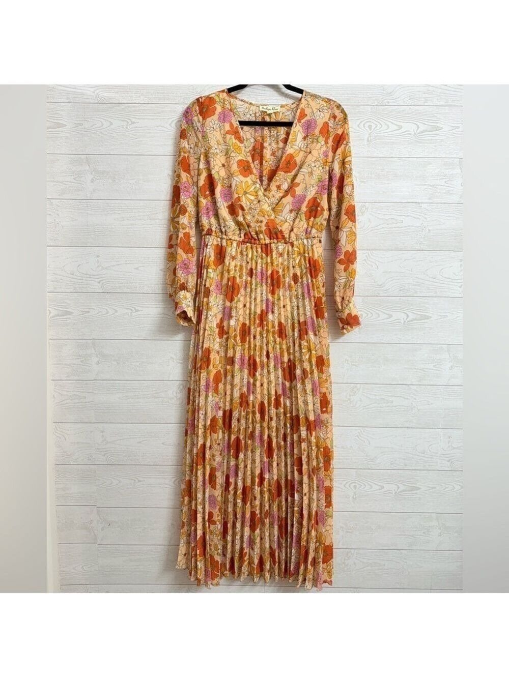 Indigo Rose Women’s Orange Floral Sheer Boho Maxi Dress. Size M